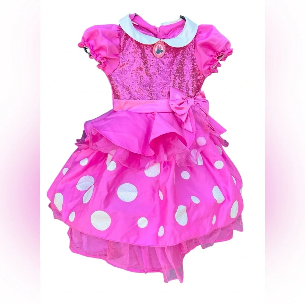 Hostess Pick ☄️ Glittery Pink Polka Dot Kids Disney Minnie Mouse Costume